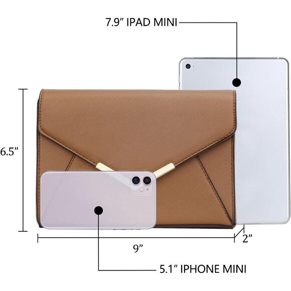 ⚡ Women's Brown Leather Elegant Snap Closure Envelope Foldover Clutch Bag - Picture 6 of 7